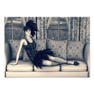 Impression Photo Femme Flapper Art Déco Bleu Art Vintage