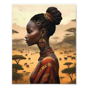 Impression Photo Femme Tribale Qui Regarde Son Paysage Africain,
