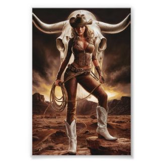 Impression Photo Femme vintage au crâne de vache