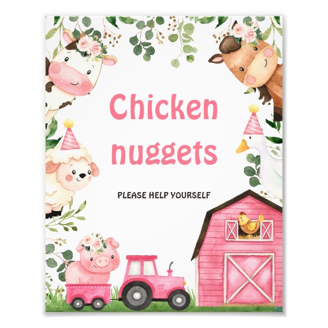 Impression Photo Ferme Pink Grange Tracteur Anniversaire de fête (Devant)