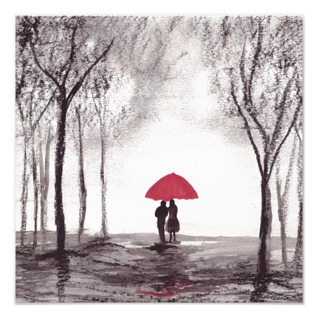 Impression Photo Fête mariage du couple d'amour parapluie rouge (Devant)