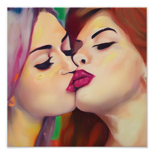 Impression Photo Fierté aquarelle Deux femmes partagent un baiser
