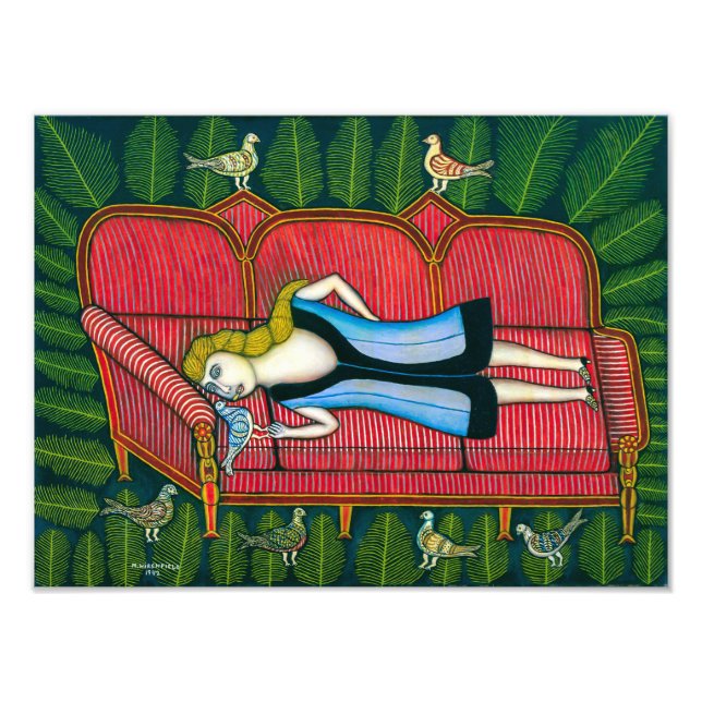 Impression Photo Fille avec pigeons | Morris Hirshfield | (Devant)