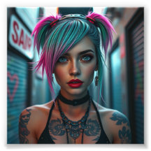 Fille punk tatouée avec cheveux néon dans Urban Al