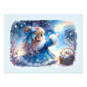 Impression Photo Fille rêveuse contemplant les étoiles aquarelle