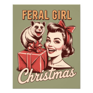 Impression Photo Fille sauvage Noël Opossum Xmas Ringard Rétro