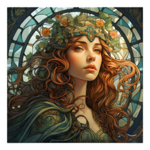 Impression Photo Fille Vitrail Art Nouveau