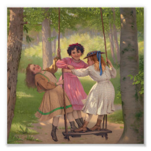 Impression Photo Filles victoriennes vintage sur balançoire d'arbre