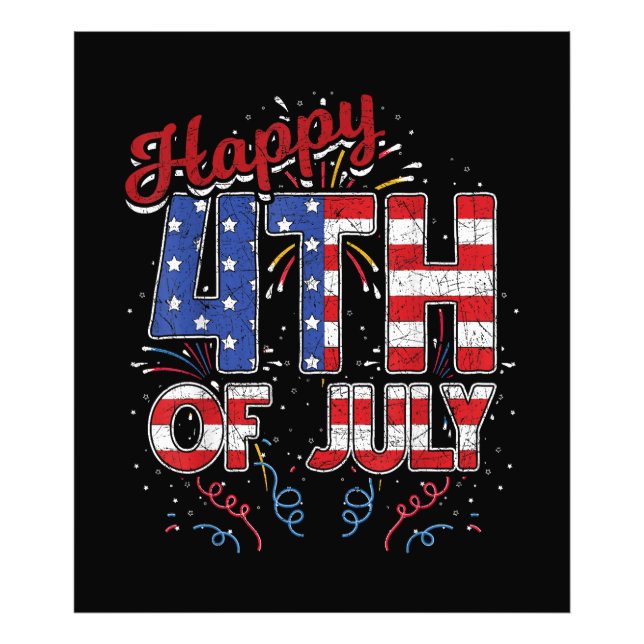 Impression Photo Fireworks Happy 4 juillet US Drapeau américain 4th (Devant)