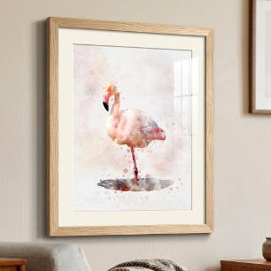 Impression Photo Flamant Rose Élégant debout en aquarelle