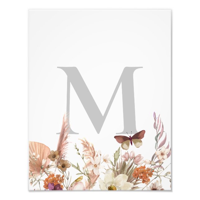 Impression Photo Fleur sauvage Boho Monogramme personnalisé (Devant)