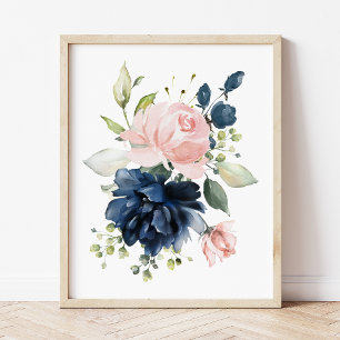 Impression Photo Fleurs d'aquarelle bleu marine et bleu, infirmière