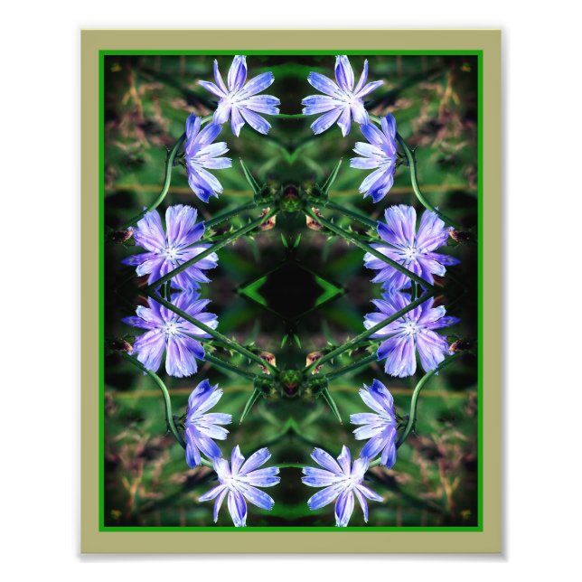 Impression Photo Fleurs de chicorée bleu miroir Abstrait 8x10 (Devant)