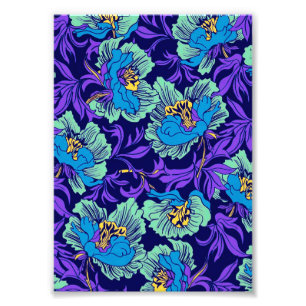 Impression Photo Fleurs violettes et bleues William Morris
