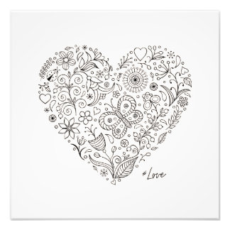 Impression Photo Floral Heart Doodle Romantic Botanical Line Art