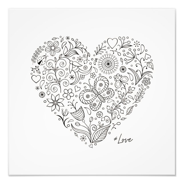 Impression Photo Floral Heart Doodle Romantic Botanical Line Art (Devant)