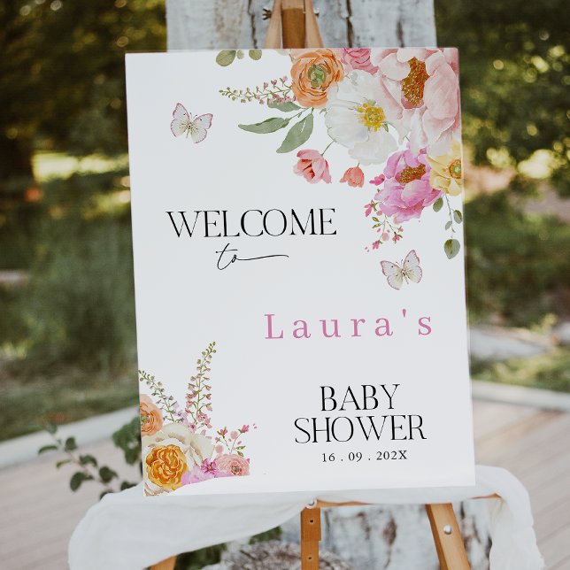 Impression Photo Floral Pink Baby In Bloom Baby Shower Welcome Sign (Girls Baby in Bloom Welcome Sign, Floral Welcome Sign For Baby Shower, Floral Baby Shower Welcome )