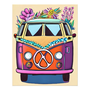 Impression Photo Floral Retro Hippie Van Art Vintage