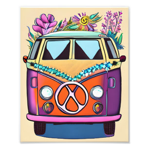 Impression Photo Floral Retro Hippie Van Art Vintage