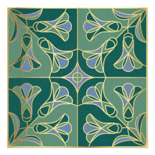 Impression Photo Flore de mosaïque Art Déco. Vert, bleu et or