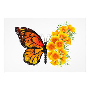Impression Photo Flower Butterfly with Yellow California Poppy