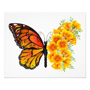 Impression Photo Flower Butterfly with Yellow California Poppy