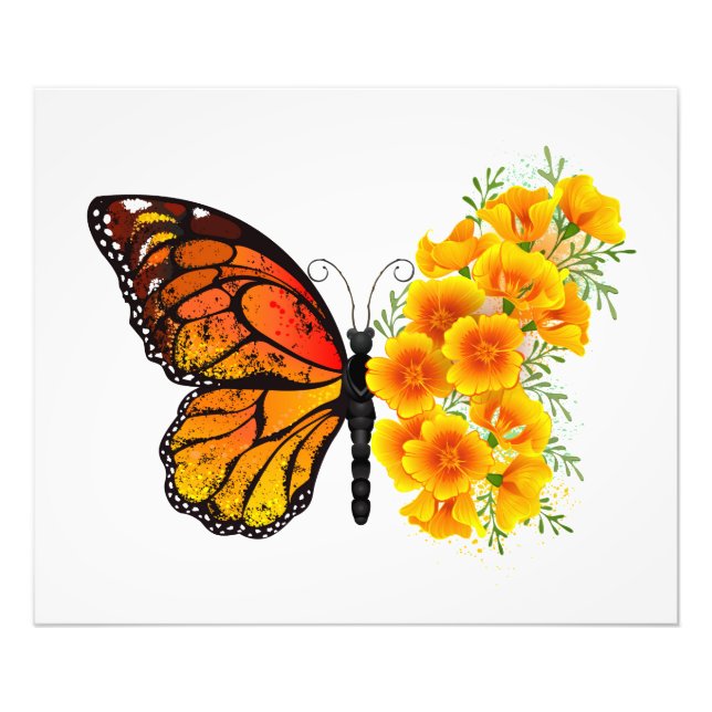 Impression Photo Flower Butterfly with Yellow California Poppy (Devant)