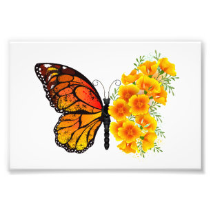 Impression Photo Flower Butterfly with Yellow California Poppy