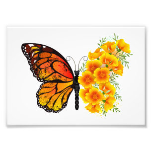 Impression Photo Flower Butterfly with Yellow California Poppy
