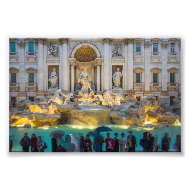 Impression Photo Fontaine de Trevi sous la pluie la nuit Rome Itali (Devant)