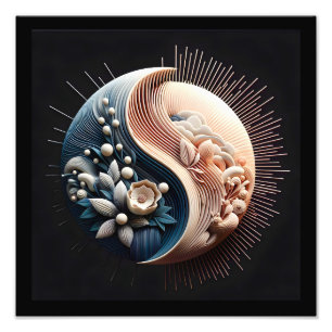 Impression Photo Forme 3D Abstraite Yin Yang Fleurs couleurs pastel