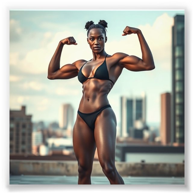 Impression Photo Forme noire étonnante Modèle de fitness Muscles Fl (Devant)