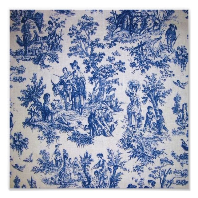 Impression Photo Française toile de jouy bleu et blanc élégant (Devant)