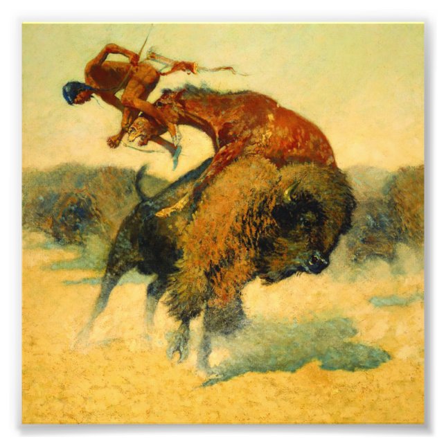 Impression Photo Frederic Remington Art Western "Episode - Buffalo (Devant)