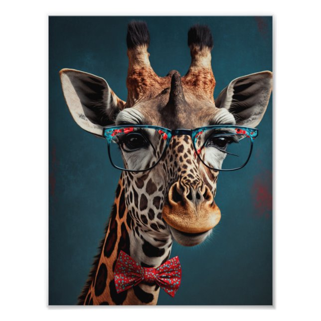 Impression Photo Funky Giraffe Hipster Funky Portraits d'animaux (Devant)