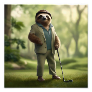 Impression Photo Funny Sloth Golf Player,