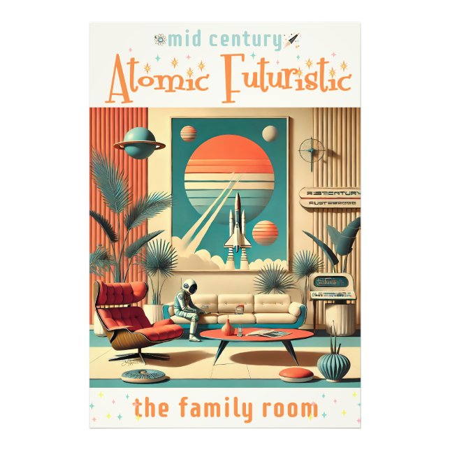 Impression Photo Futuriste atomique Floride Espace Age Chambre Fami (Devant)