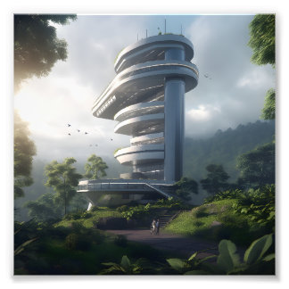 Impression Photo Futuristic skyscraper in the middle of the jungle