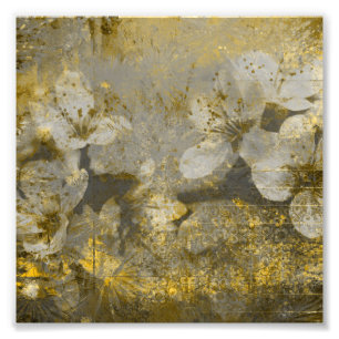 Impression Photo Gamme de gris florale de Flecked de joli or