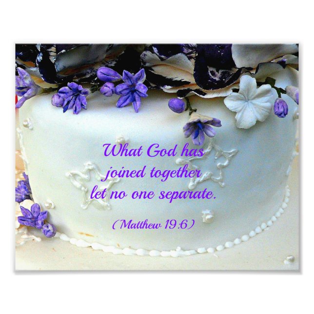 Impression Photo Gâteau mariage aux fleurs violettes avec verset de (Devant)