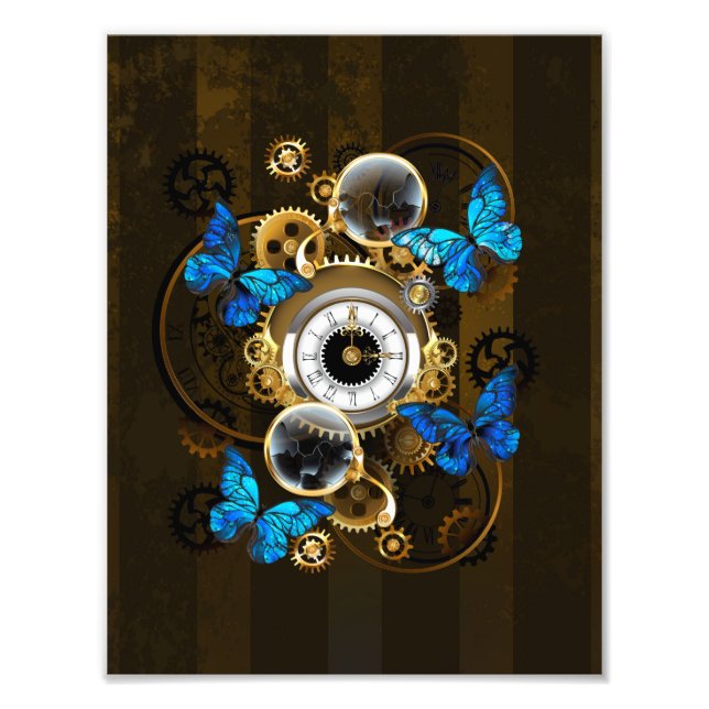 Impression Photo Gears of Steampunk and Blue Butterflies (Devant)