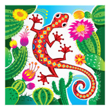 Gecko du Sud-Ouest avec Fleurs de Cactus