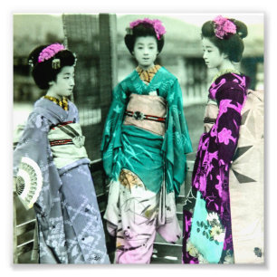 Impression Photo Geisha de jeunes du cru trois au vieux Japon