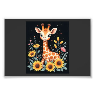 Impression Photo Girafe Charmante Entourée De Fleurs Manches Longue