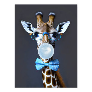 Impression Photo Girafe portant des lunettes, noeud papillon souffl