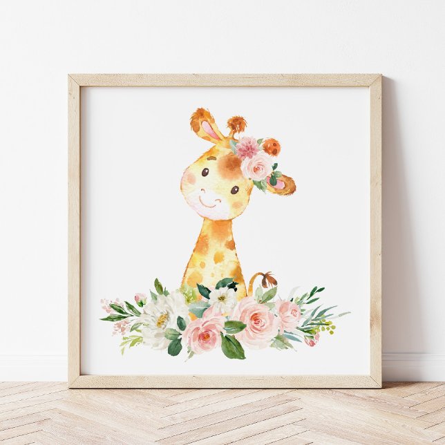 Impression Photo Giraffe, Safari, Fleurs roses, Nourriture pour fil (Créateur téléchargé)