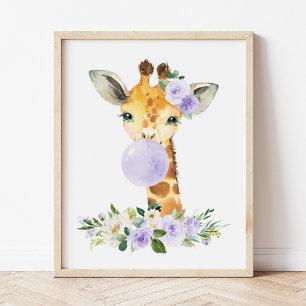 Impression Photo Giraffe, Safari, gomme à bulles violettes, Neutre 