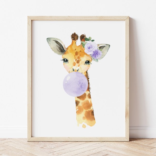 Impression Photo Giraffe, Safari, gomme à bulles violettes, Neutre  (Créateur téléchargé)