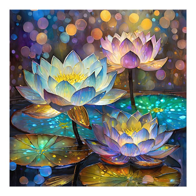 Impression Photo Glowing Lotus Flowers Trio (Devant)