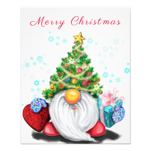 Impression Photo Gnome avec sapin de Noël Casquette et cadeau